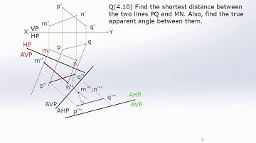 4. 10 Descriptive Geometry || SHORTEST DISTANCE & TRUE APPARENT ANGLE.