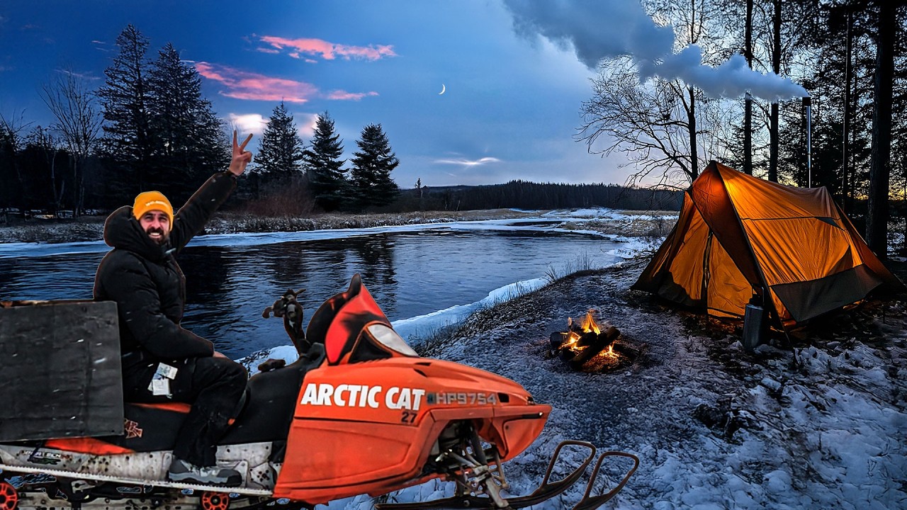 Solo Winter Survival near Mississippi Headwaters! Hot Tent & Steak Dinner