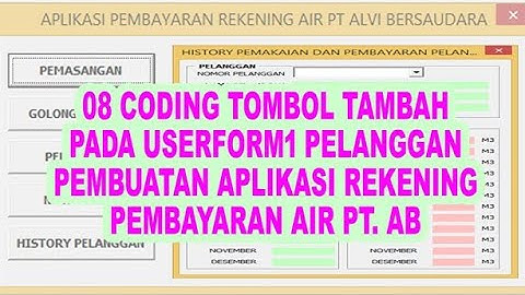 08 Coding Tambah di Userform 1 Pemasangan Pelanggan VBA Excel  Aplikasi Pembayaran Rekening Air