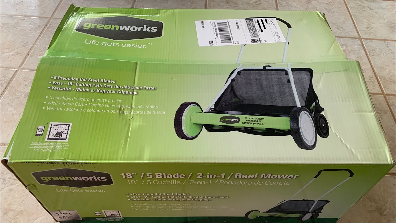 Greenworks 18-Inch Reel Lawn Mower with Grass Catcher 25062 