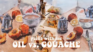 Oil vs Gouache PAINT WITH ME! 🍋☕️ Painting a Still Life in Two Mediums