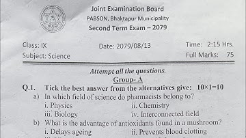 Latest Science ISAN Question,Class 9 from 2nd Term Exam 2079