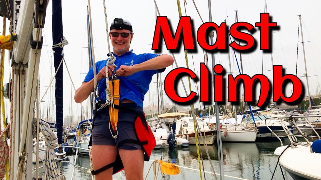 ⁣Mast Climb Sardinia - how to climb a yacht mast with improvised equipment - an anchor chain keep!
