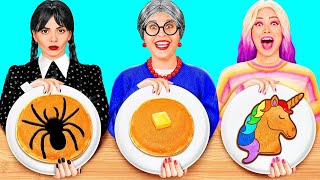 Wednesday vs Grandma Cooking Challenge Kitchen Gadgets and Parenting Hacks by Fun Challenge