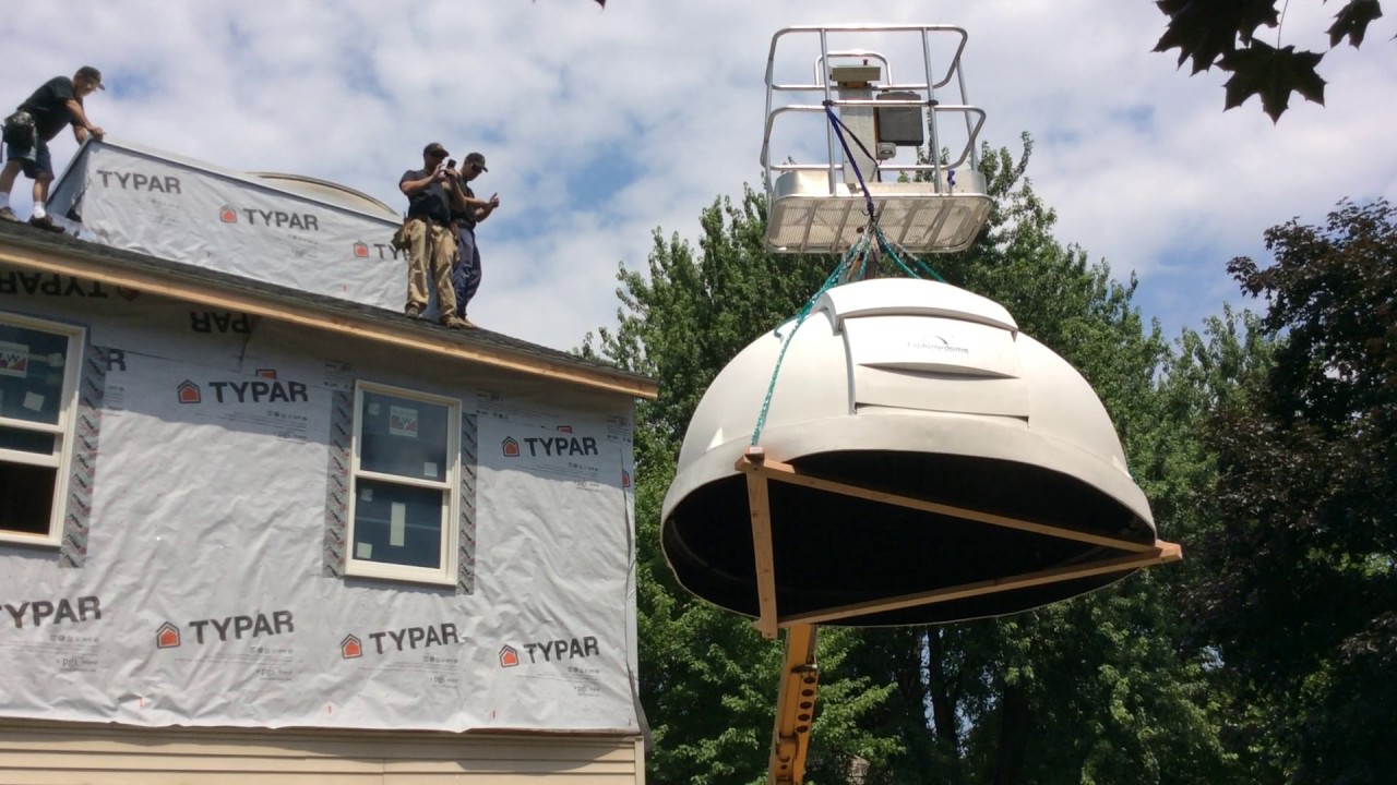 8 ft Explora Dome installation atop a garage observatory. Part 1 of 5