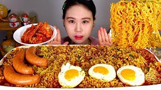 [Eng Sub] 6 Teumsae Ramyun, 3 Sausages, 3 Fried Eggs, 1 Rice Mukbang Eating Sound