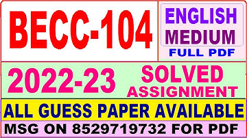 becc 104 solved assignment 2022-23 / becc 104 solved assignment 2023 in English / ignou ba economics