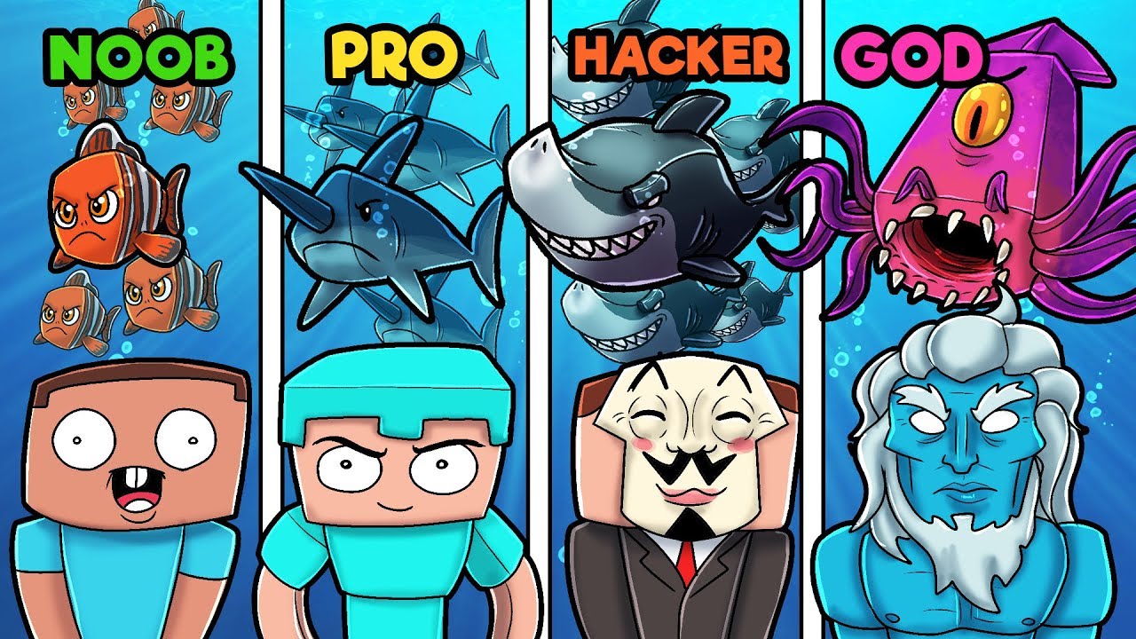 Minecraft Underwater War Noob Vs Pro Vs God Vs Hacker Youtube - noob vs pro vs hacker vs god in roblox roblox free on google