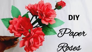 How to make paper Rose flower 🔥🎯🌈paper craft idea ♥️🌏😱පහසුවෙන් රෝස මල් පොකුරක් හදමු