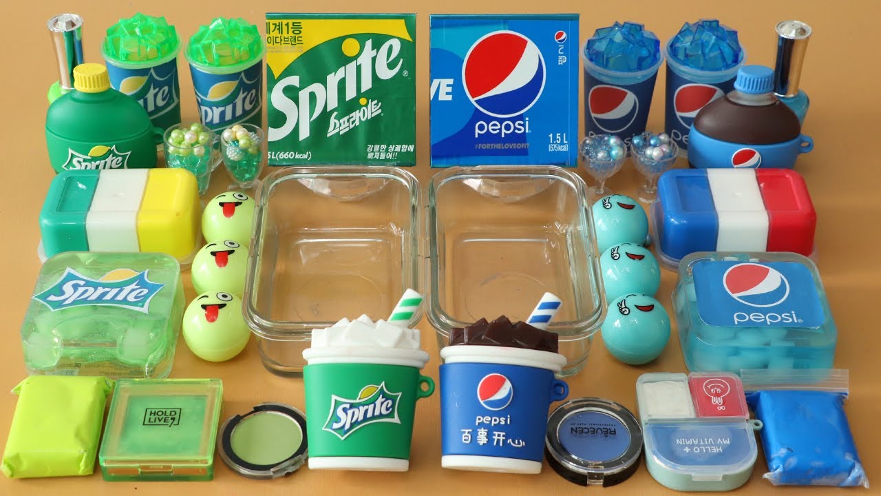 Mixing”Sprite VS Pepsi” Eyeshadow and Makeup,parts,glitter Into Slime!Satisfying Slime Video!★ASMR★