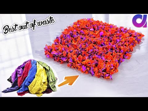 how to Reuse Your Old Clothes to make rugs, carpet, table mat | clothes recycling | Artkala 308