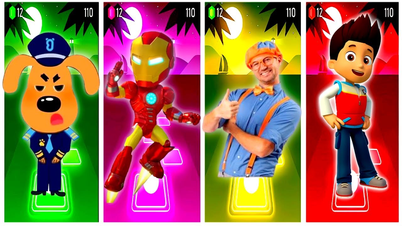 Sheriff Labrador🆚Ironman Jr🆚Blippi🆚Paw Patrol Tiles Hop EDM Rush🎶| Who Is Best?
