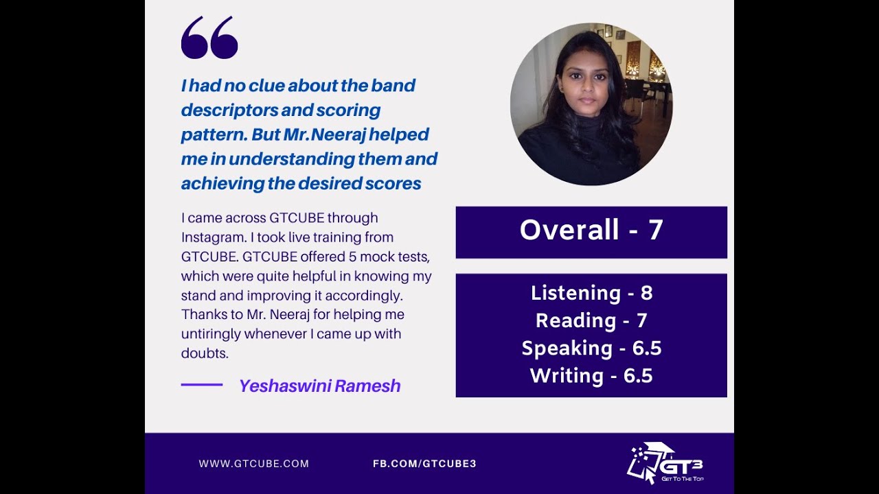 GTCUBE - IELTS Preparation Made Easy - Success Story - Yeshaswini ...