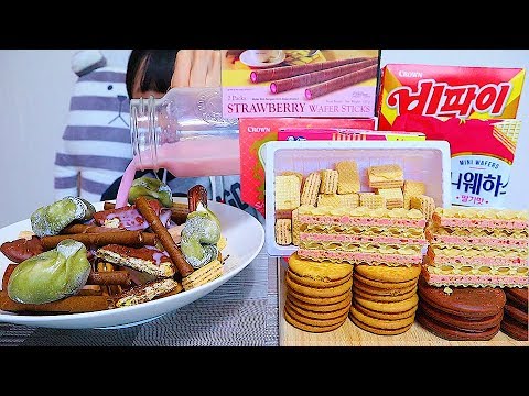 새콤 달콤 딸기 과자탕 디저트 먹방 Snack with Strawberry Milk eating sound Mukbang ストロベリーミルクを使ったスナップ