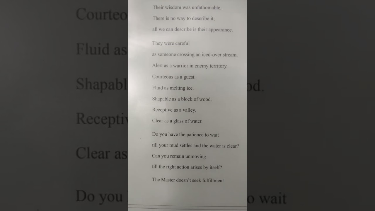 Tao Te Ching "Book of the Way" Chapter 15