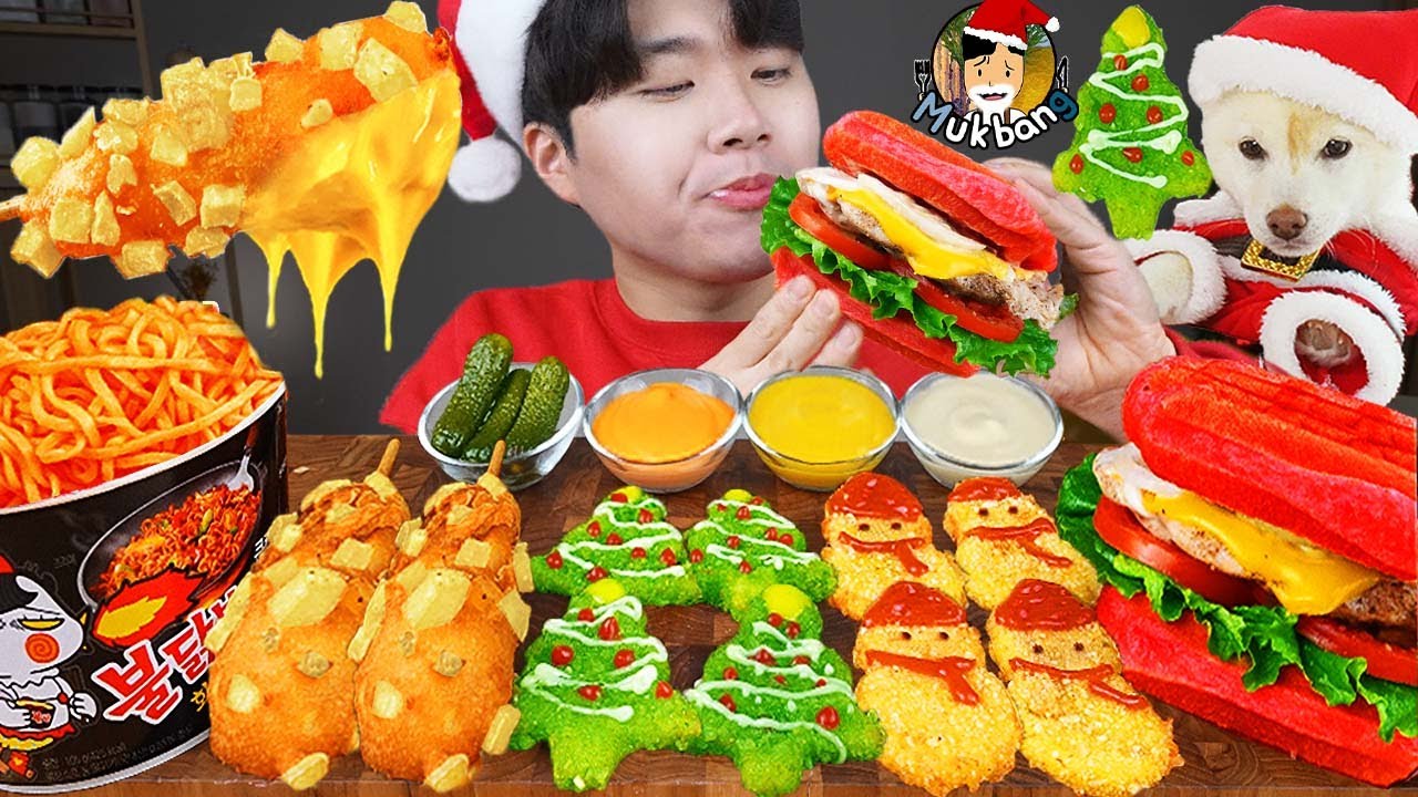 ASMR MUKBANG | гамбургер, Сырная палочка, Огненная лапша, хотдог рецепт блюда принимать пищу