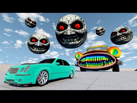 Cars Downhill Endurance with MONSTERS - RAINBOW CAR EATER & SCARY MOON – BeamNG.Drive