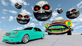 Cars Downhill Endurance with MONSTERS - RAINBOW CAR EATER & SCARY MOON - BeamNG.Drive