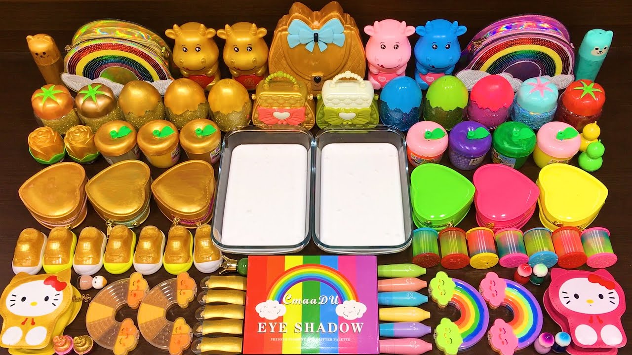 GOLD vs RAINBOW! Mixing Random into GLOSSY Slime ! Satisfying Slime Video 