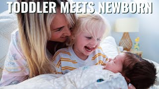 Toddler Meets our Newborn (emotional first time)