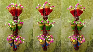 Recycle Plastic Bottles into Portulaca Flower Pots Tower Making For Garden | Garden Design