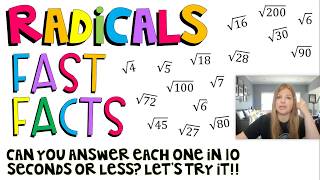 Algebra 1 - Radicals Fast Facts Quick Review on Simplifying Profile