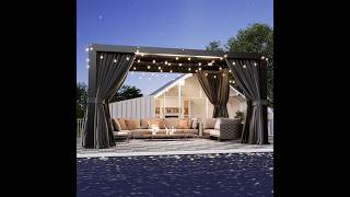 10' x 12' Aluminum Louvered Pergola, Manual Starry Pergola with Adjustable Roof Netting and Curtains X 12 10