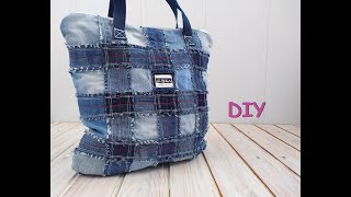 картинка: Джинсовые обрезки превращаются..../ Old jeans remake.