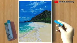 Soft Pastel Drawing - Most Creative way Blending technique ever seen - Realistic Seabeach Tutorial.