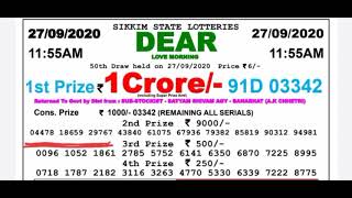 DEAR LOVE MORNING RESULT27-09-2020|11:55AM|SIKKIM STATE LOTTERY| screenshot 1