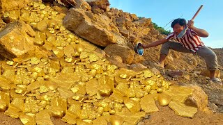 wow wow amazing day! gold miner found a lot of gold treasure under stone million years