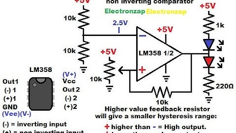 Schmitt trigger circuitry added to non inverting comparator circuit using electronics LM358 op amp