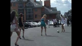 Hot Russian women in high heels playing soccer