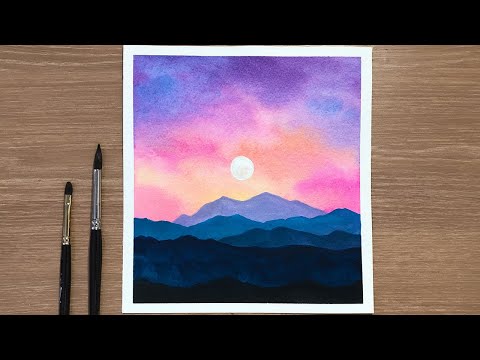 Glowy Sky & Mountains | Easy Watercolor Sunset Tutorial for Beginners Step By