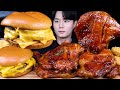 자메이카통다리 트리플 치즈버거 치킨 먹방ASMR MUKBANG TRIPLE CHEESEBURGERS &amp; SPICY BBQ CHICKEN チキンチーズバーガー eating sounds