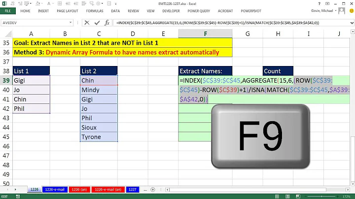 Excel Magic Trick 1226: Compare 2 Lists, Extract Items In List 2 That are NOT in List 1 (6 Examples)