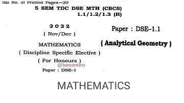 BA 5th semester mathematics honours paper DSE 1 (1.1) Analytical Geometry Dibrugarh University 2022
