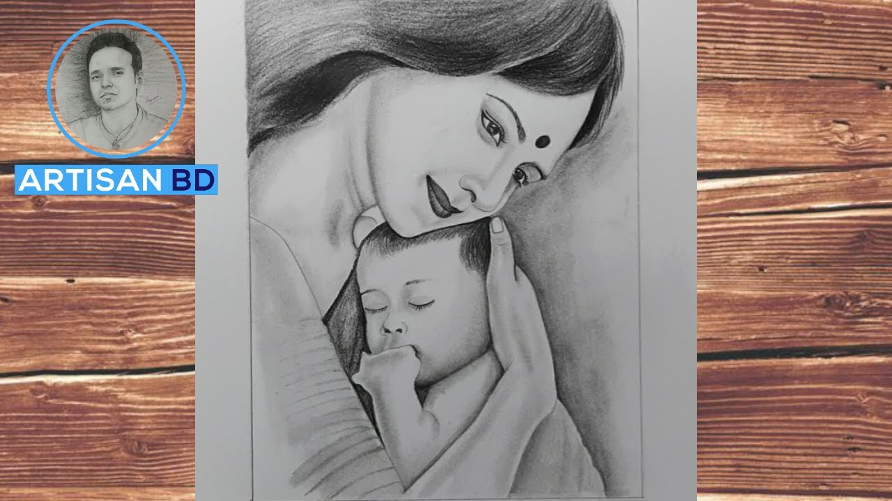 Mother's Day Drawing with drawing for beginners | Mothers love ...