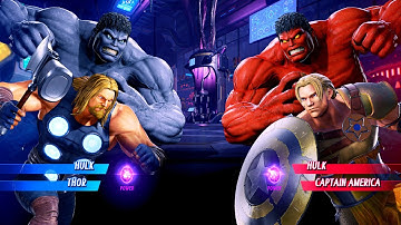 Grey Hulk & Thor vs Red Hulk & Gladiator Cap (Very Hard) Marvel vs Capcom | 4K UHD Gameplay