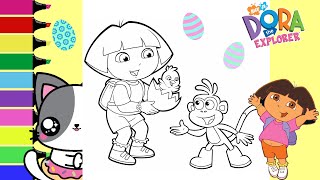 Coloring Dora the Explorer and Boots Easter Egg Baby Chicken Coloring Book | Sprinkled Donuts JR