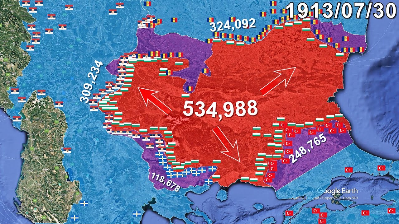The Second Balkan War in 1 minute using Google Earth - YouTube