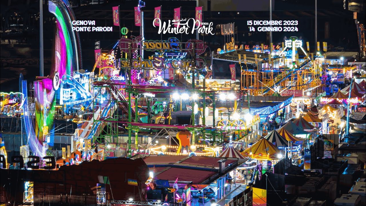 [4K] Walking Tour Winter Park Genova - Il più grande Luna Park D'Europa - 26/12/2023