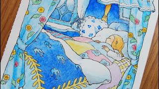 【大人の塗り絵】ぐっすり眠る女の子／森の少女の物語／水彩色鉛筆