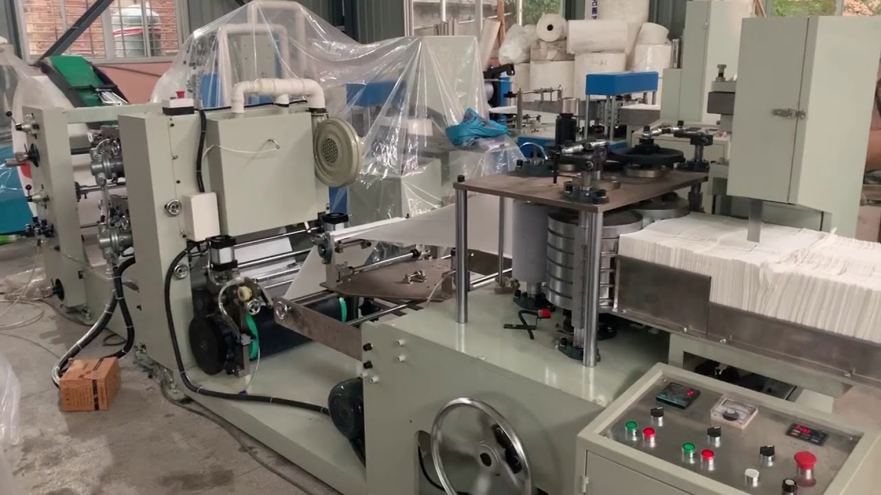 Automatic 2 colors big size napkin paper embossing making machine - YouTube