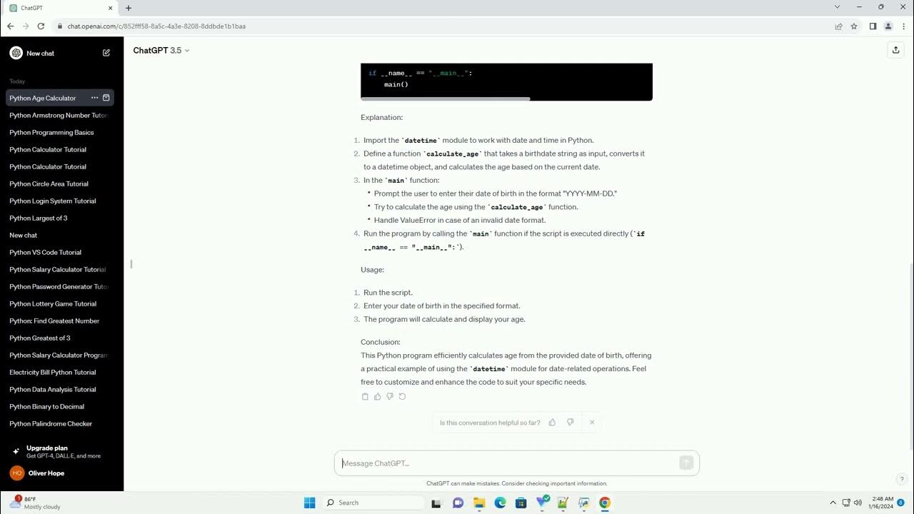 python program to calculate age from date of birth - YouTube