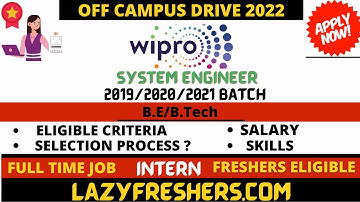 Wipro off campus drive 2022 | wipro recruitment 2022 | system engineer in wipro | Jobs for freshers