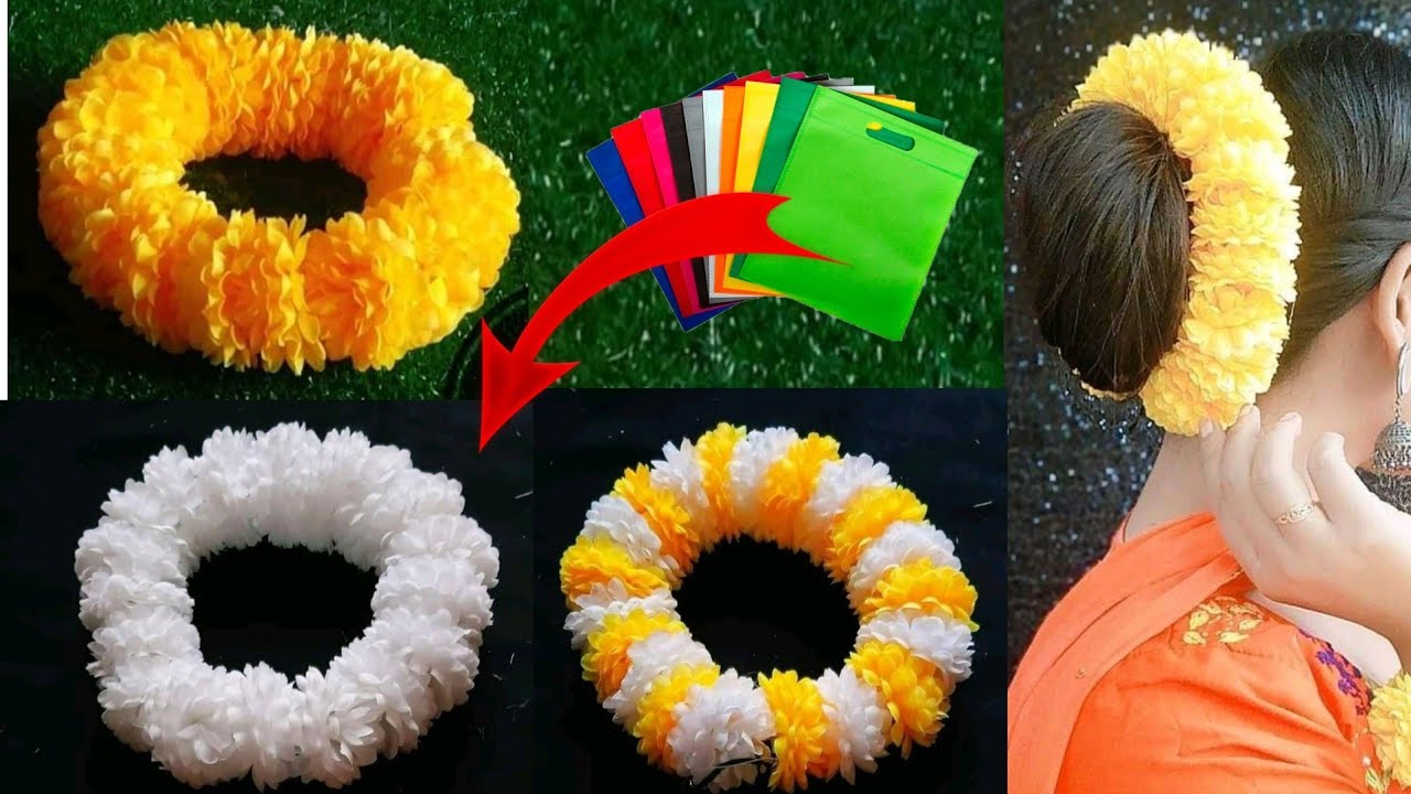 Shopping bag gajra making |শপিং ব্যাগ দিয়ে গাজরা বানানো|shopping bag hair bun|Khadija's craft