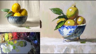 High Key Lemons and Porcelain Still Life Painting Timelapse