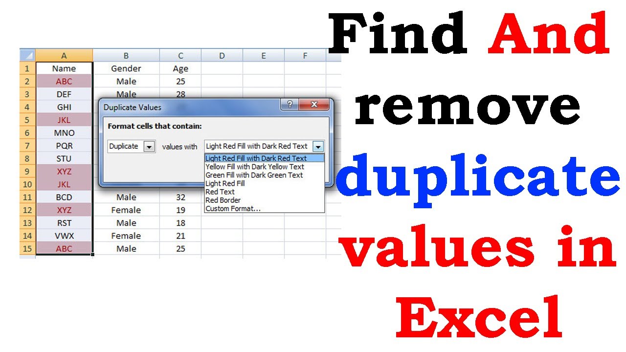 How to Find And remove duplicate values in Microsoft Office Excel Use ...