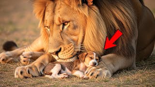 The lion stayed silent for 730 days… until a tiny puppy curled up and fell asleep between his paws.